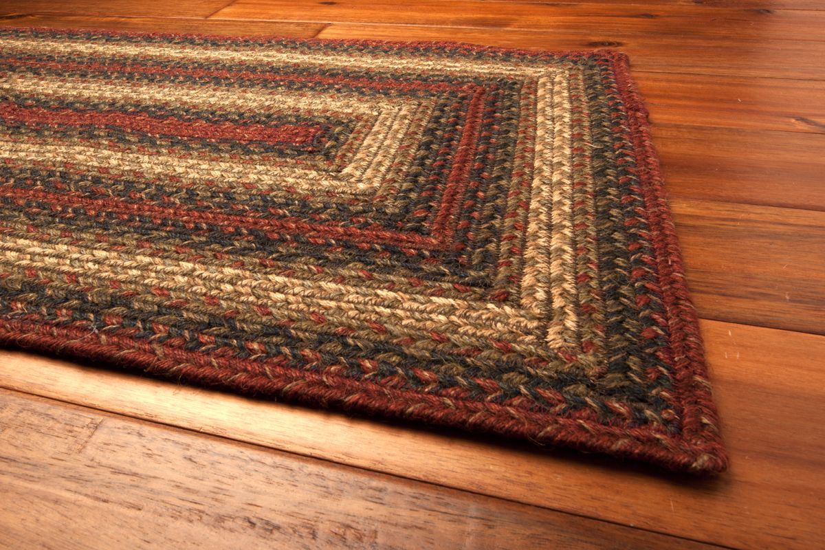 Jute Primitive Braided Area Rug Rectangle Rust Green Rustic Cottage